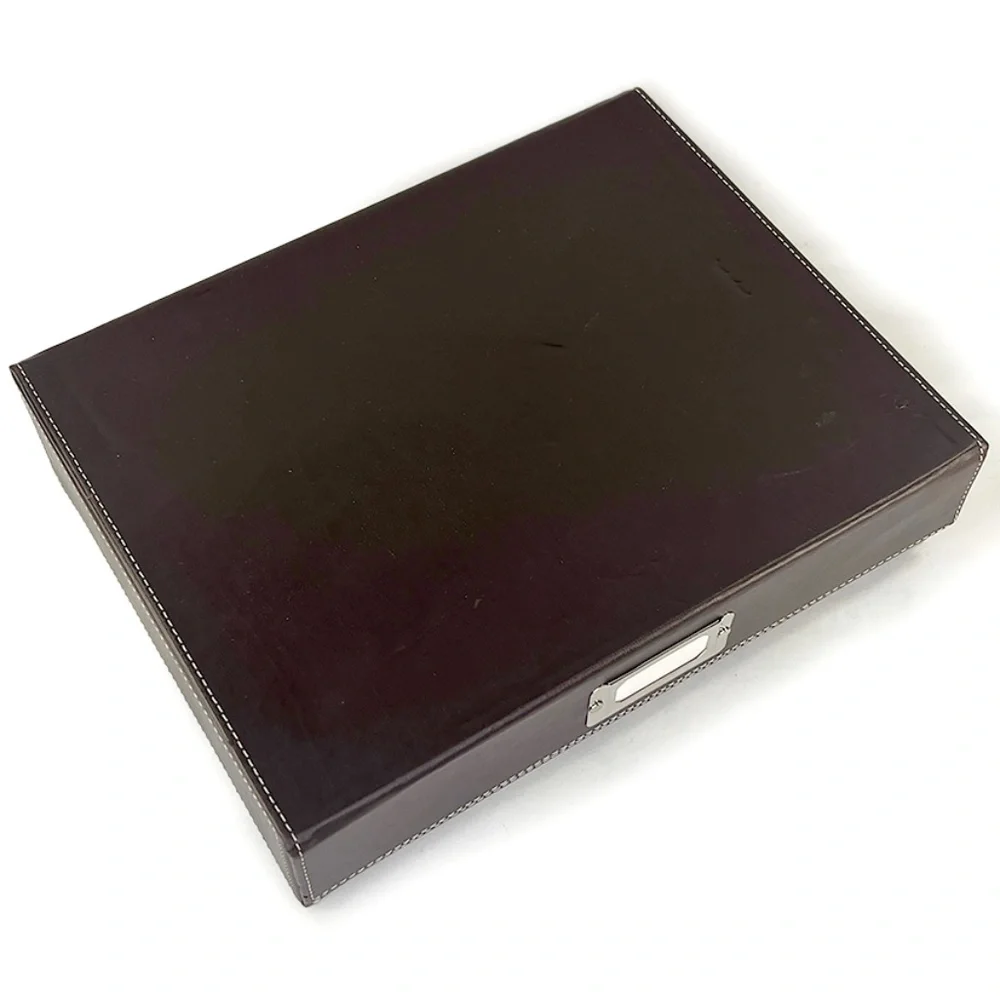 Brown Leather Hinged File Box